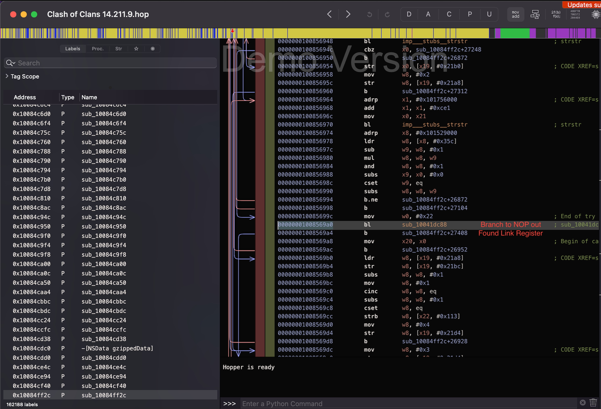 Disassembler View (I paid for Hopper - my license just ran out unfortunately)